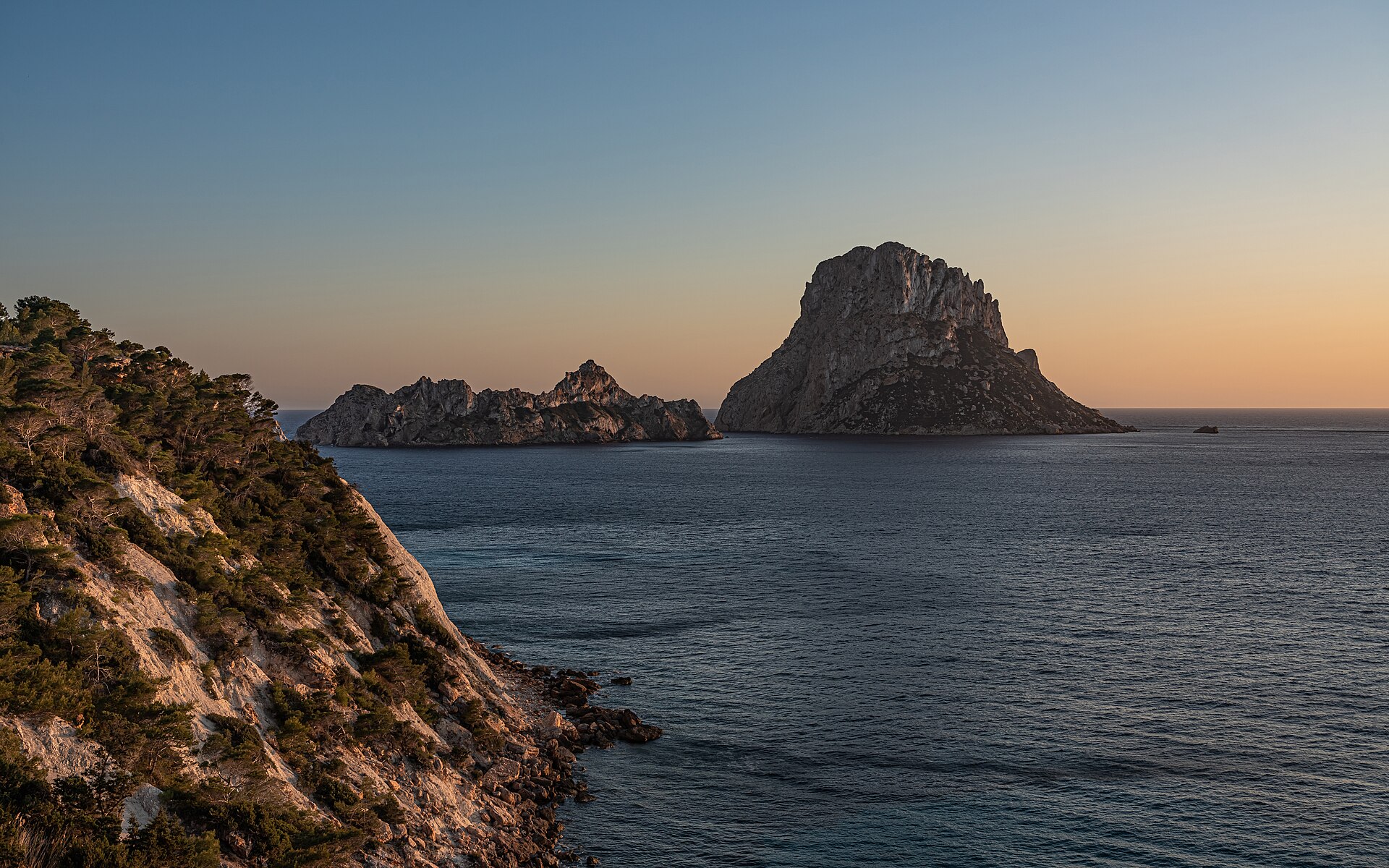 Sunset over the rock of Es Vedrà, Ibiza